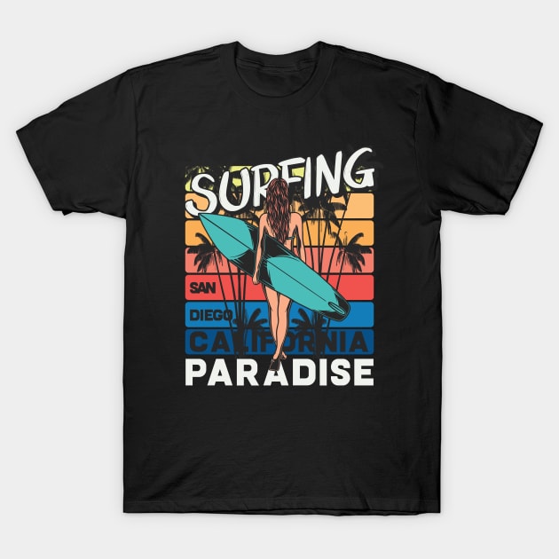 Surfing San Diego California Paradise T-Shirt by gdimido